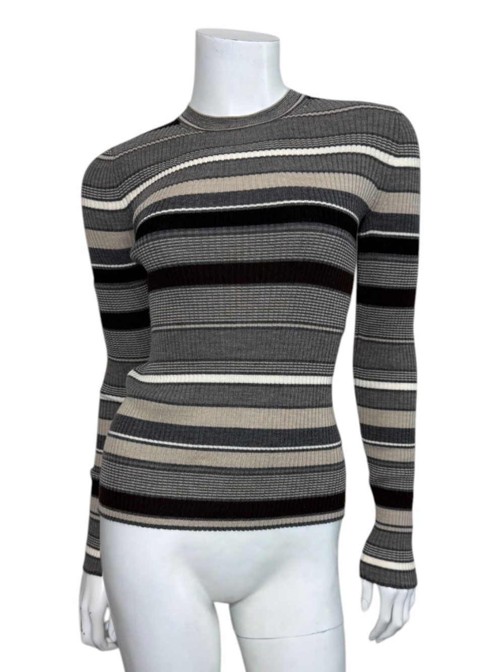 NWT Theory Regal Wool Stripe Crewneck Sweater Warm Heather Grey Multi S $325